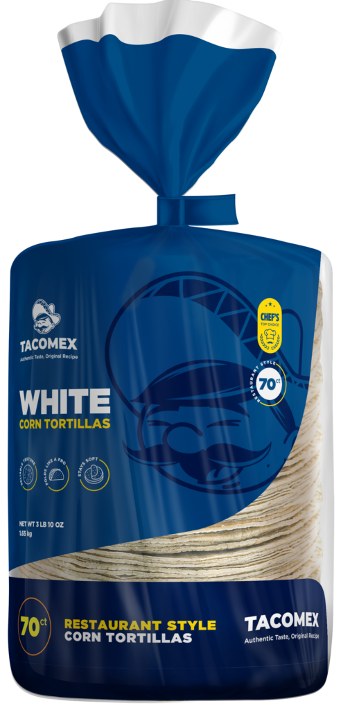 bag of white corn tortillas tacomex 70ct