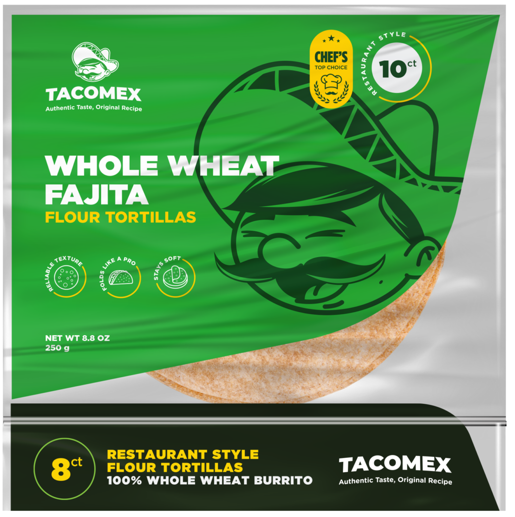 bag of whole wheat fajita 10ct tacomex